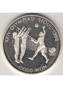 COREA DEL SUD 10.000 Won Argento Proof 1987 Olimpiadi Seul KM# 63 Volley